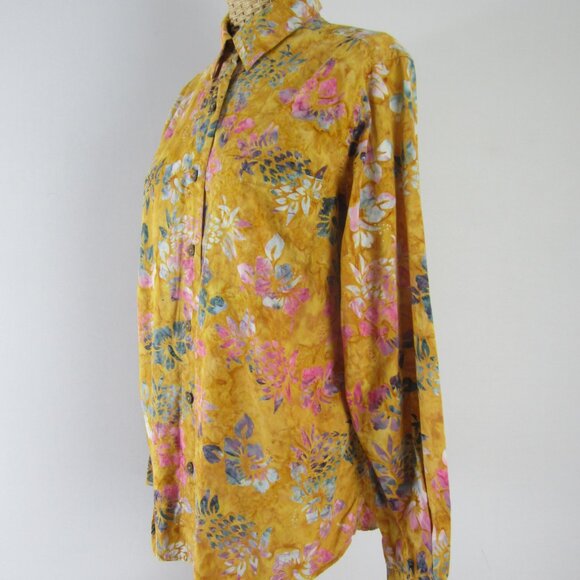 Pete HuntingtonWomens Large Sunflower Yellow Floral Cotton Shirt Handcrafted - Picture 4 of 12